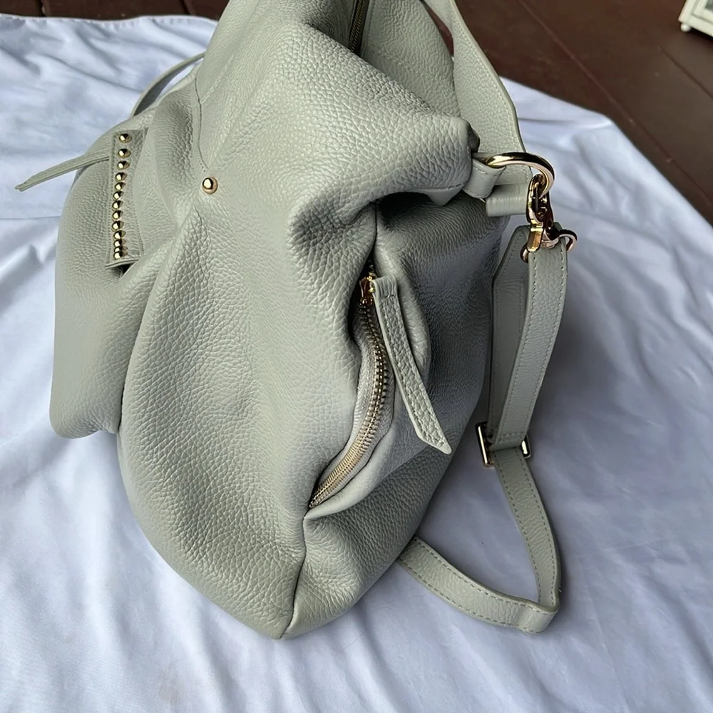 Oversized Pebbled Leather Hobo White Crossbody Handbag /Coquette Purse - Picture 4 of 9